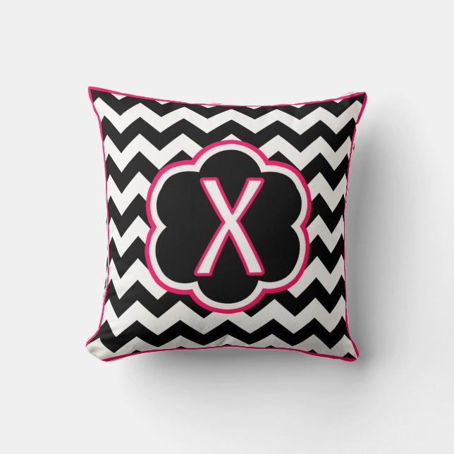 Letter X Black and White Chevron Monogram Throw Pillow (Front)
