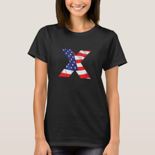 Letter X Capital Alphabet Usa American Flag Monogr T_Shirt