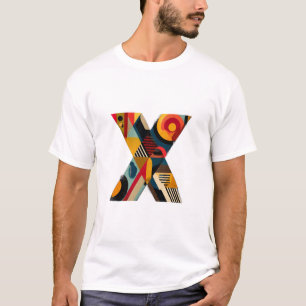 Letter X – Color-Block Vintage Texture Monogram on T-Shirt