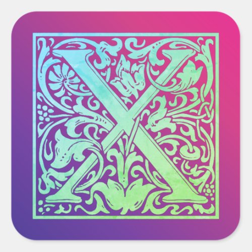 Letter X Colorful Vintage First Letter Gradient Square Sticker