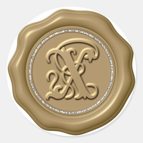  Letter X Diamond Circle GOLD Wax Seal Stickers