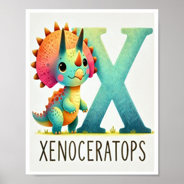 Letter X, Dinosaur Alphabet Watercolor Poster (Front)