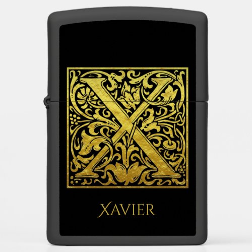 Letter X First Letter Gold on Black Zippo Lighter