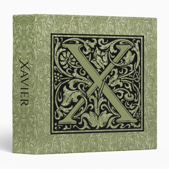 Letter X First Letter Monogram 3 Ring Binder (Front/Spine)