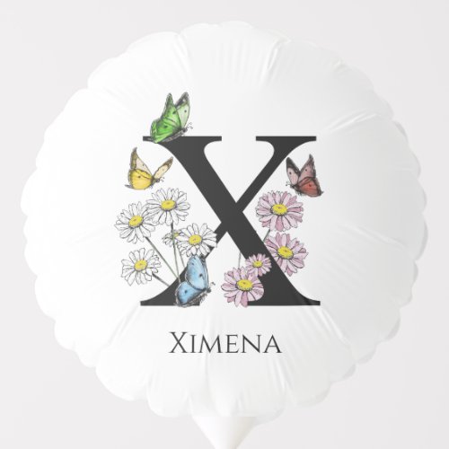 Letter X Floral Butterfly Monogram Initial     Balloon