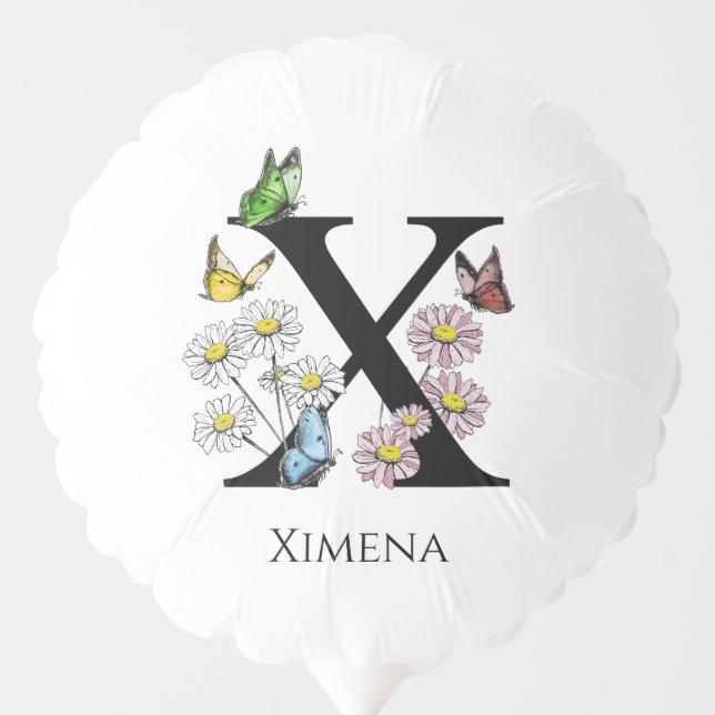 Letter X Floral Butterfly Monogram Initial     Balloon (Front)