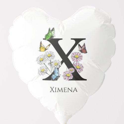 Letter X Floral Butterfly Monogram Initial     Balloon