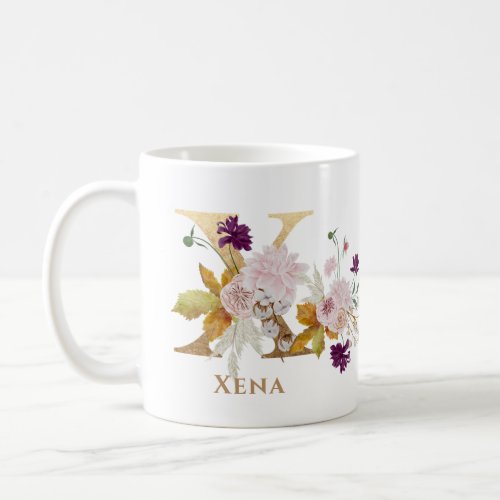 Letter X _ Gold Floral Name sister coworker friend Coffee Mug