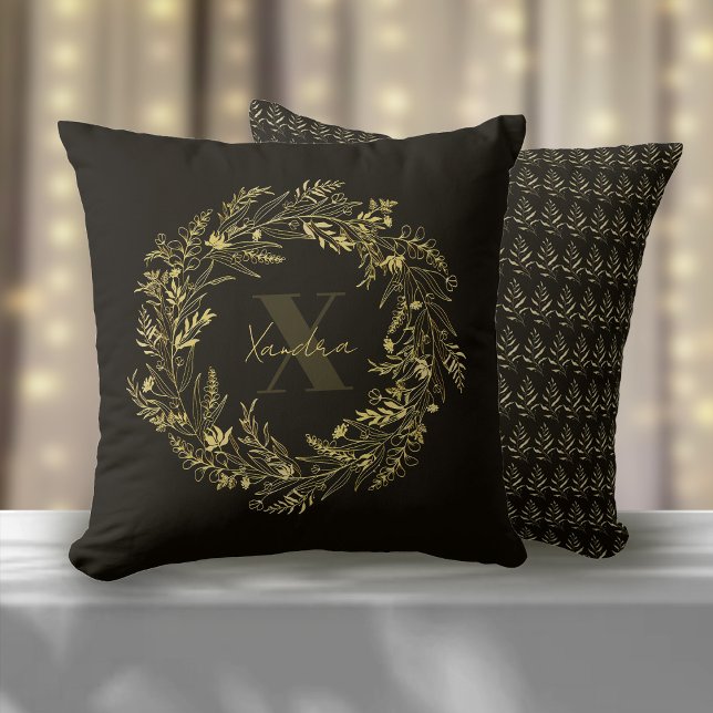 Letter X Gold Leaf Monogram Throw Pillow (Creator Uploaded)