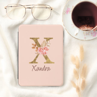 Letter X Gold Monogram Blush Pink Roses Kindle Cover