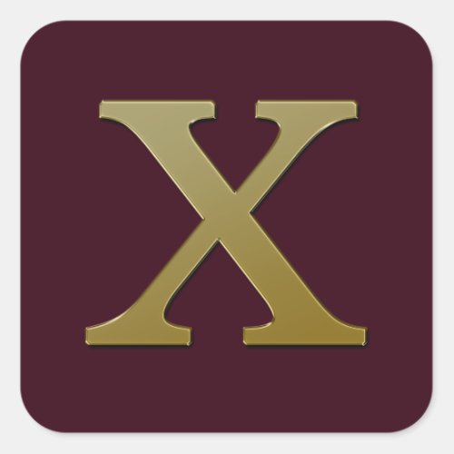 Letter X Gold Square Sticker