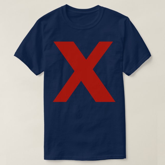 Letter x in Red Text Minimal Typography T-Shirt (Design Front)