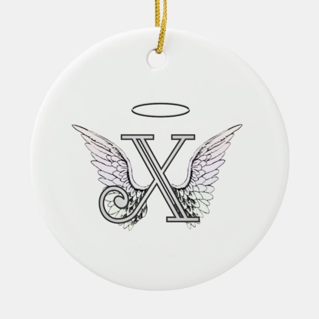 Letter X Initial Monogram with Angel Wings & Halo Ceramic Ornament (Front)