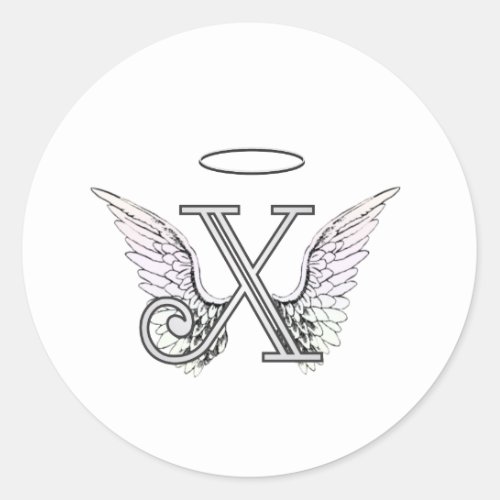 Letter X Initial Monogram with Angel Wings  Halo Classic Round Sticker