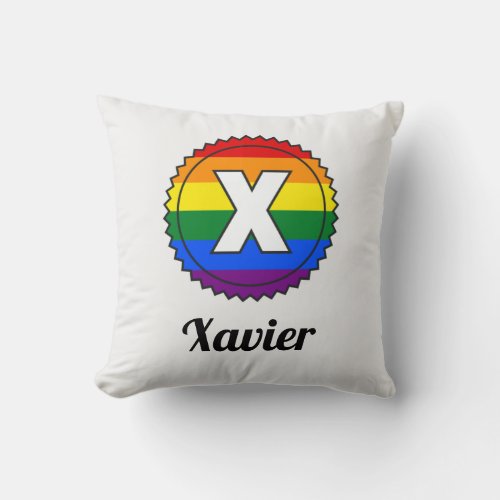 Letter X Initial  Name Gay Pride Rainbow Monogram Throw Pillow