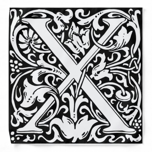 Letter X Medieval Monogram Art Nouveau Bandana