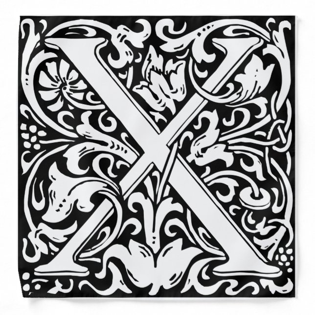 Letter X Medieval Monogram Art Nouveau Bandana (Front)