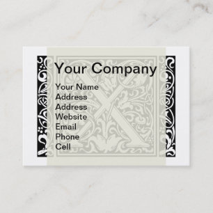 Letter X Medieval Monogram Art Nouveau Business Card
