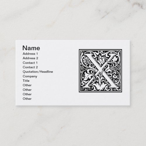 Letter X Medieval Monogram Art Nouveau Business Card