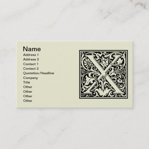 Letter X Medieval Monogram Art Nouveau Business Card