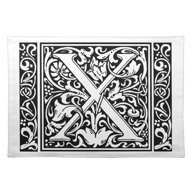 Letter X Medieval Monogram Art Nouveau Cloth Placemat (Front)