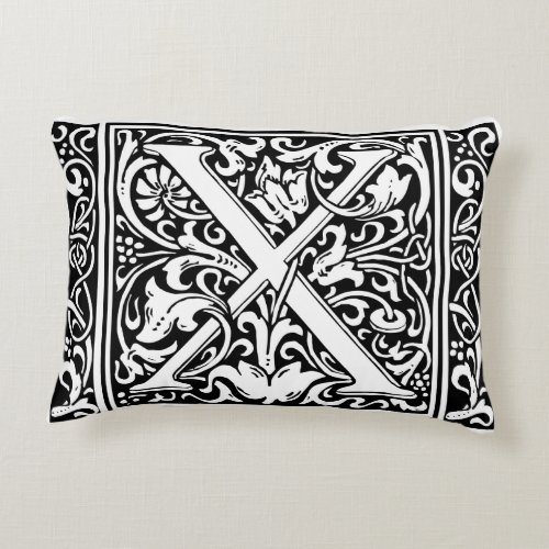 Letter X Medieval Monogram Art Nouveau Decorative Pillow