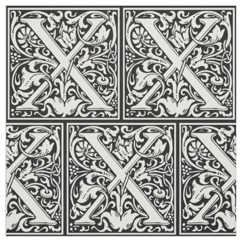 Letter X Medieval Monogram Art Nouveau Fabric