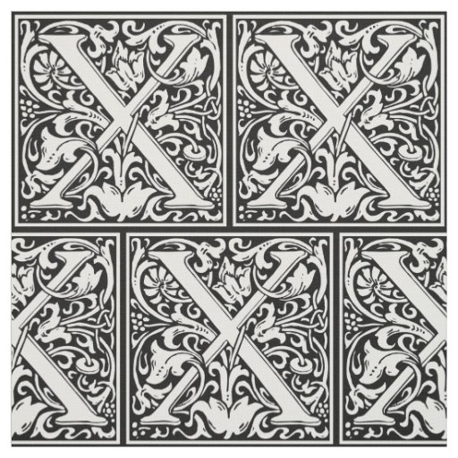 Letter X Medieval Monogram Art Nouveau Fabric