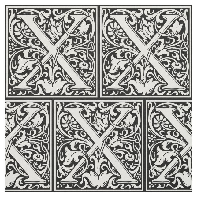 Letter X Medieval Monogram Art Nouveau Fabric (Swatch)