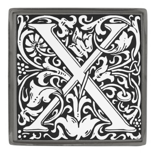 Letter X Medieval Monogram Art Nouveau Gunmetal Finish Lapel Pin