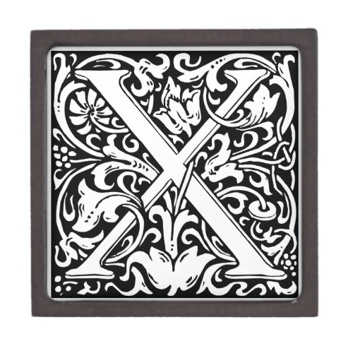 Letter X Medieval Monogram Art Nouveau Keepsake Box