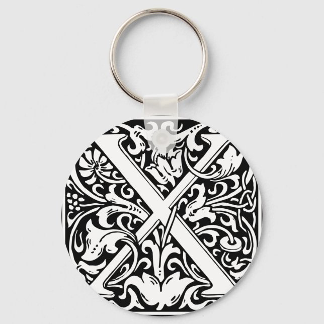 Letter X Medieval Monogram Art Nouveau Keychain (Front)