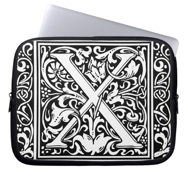 Letter X Medieval Monogram Art Nouveau Laptop Sleeve (Front)