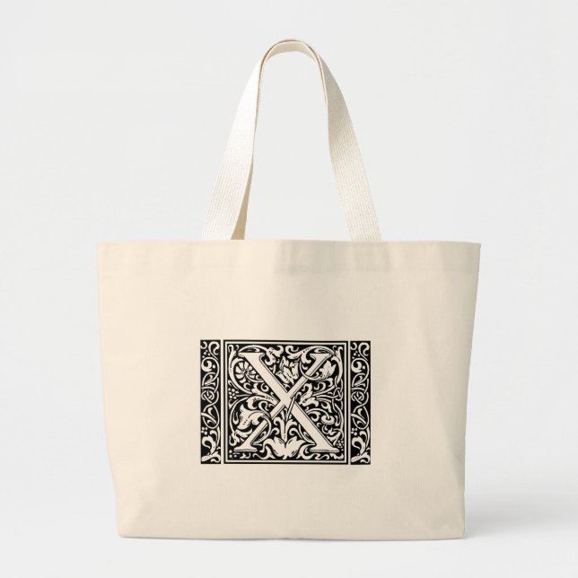 Letter X Medieval Monogram Art Nouveau Large Tote Bag (Front)