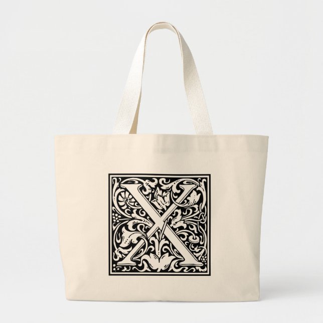 Letter X Medieval Monogram Art Nouveau Large Tote Bag (Front)