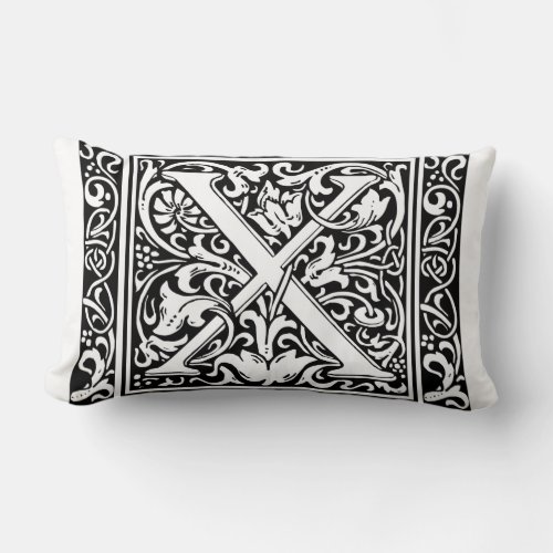 Letter X Medieval Monogram Art Nouveau Lumbar Pillow