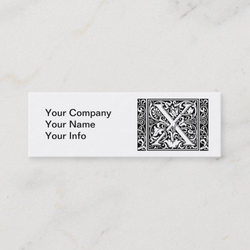 Letter X Medieval Monogram Art Nouveau Mini Business Card