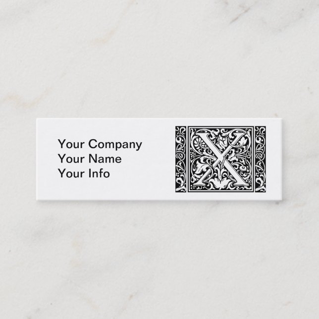 Letter X Medieval Monogram Art Nouveau Mini Business Card (Front)