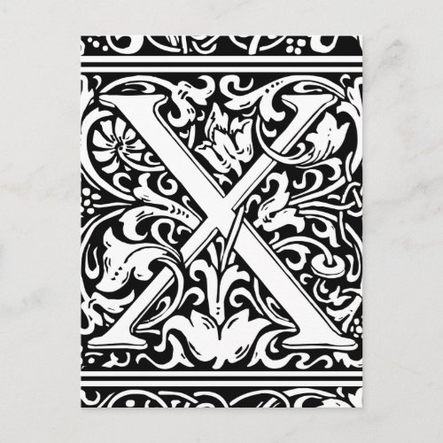 Letter X Medieval Monogram Art Nouveau Postcard