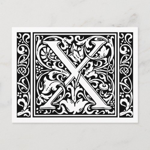 Letter X Medieval Monogram Art Nouveau Postcard