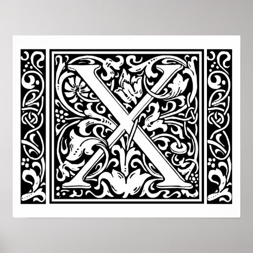 Letter X Medieval Monogram Art Nouveau Poster