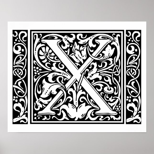 Letter X Medieval Monogram Art Nouveau Poster (Front)