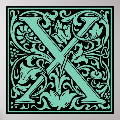 Letter X Medieval Monogram Art Nouveau Poster