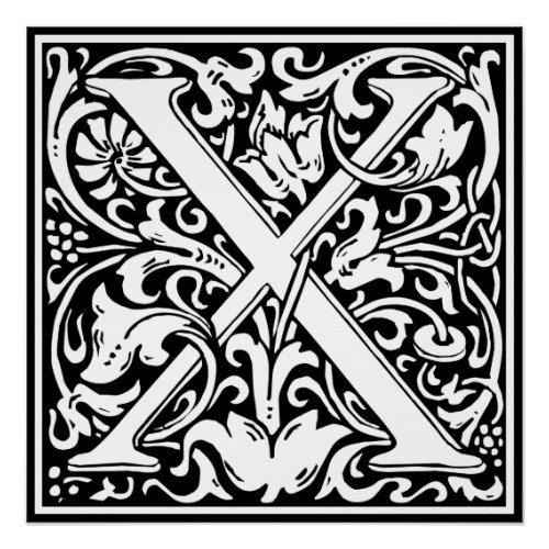 Letter X Medieval Monogram Art Nouveau Poster