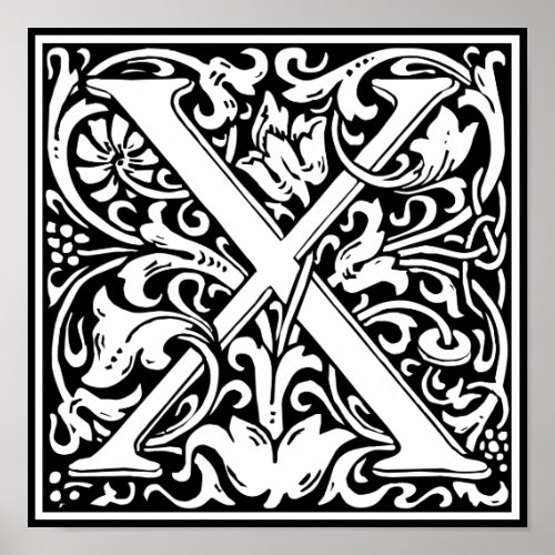 Letter X Medieval Monogram Art Nouveau Poster