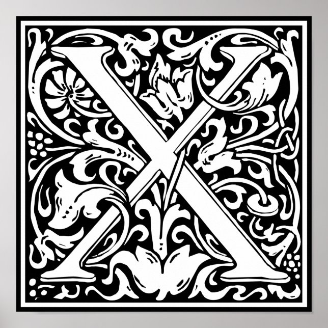 Letter X Medieval Monogram Art Nouveau Poster (Front)