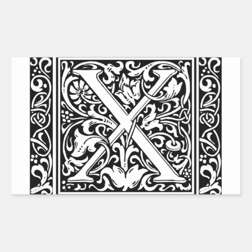 Letter X Medieval Monogram Art Nouveau Rectangular Sticker