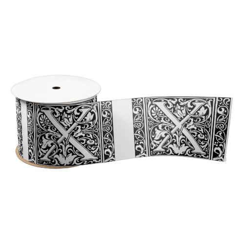 Letter X Medieval Monogram Art Nouveau Satin Ribbon