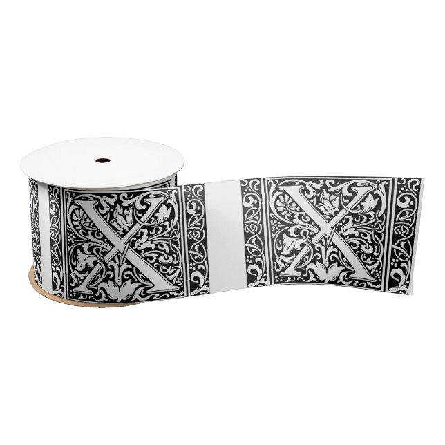 Letter X Medieval Monogram Art Nouveau Satin Ribbon (Spool)