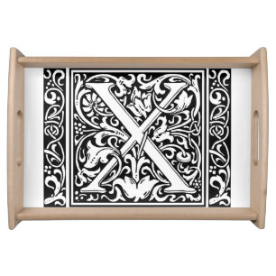 Letter X Medieval Monogram Art Nouveau Serving Tray